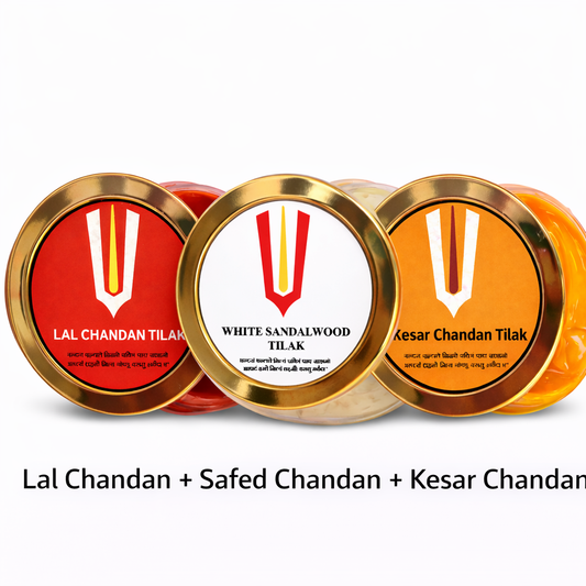 Lal Chandan + Safed Chandan + Kesar Chandan Tilak Combo | Pure Sandalwood & Saffron | For Puja & Daily Worship